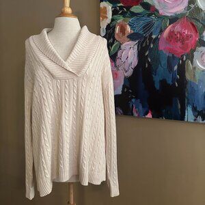LAUREN Ralph Lauren Cable Knit Shawl Collar Sweater Silk/Cashmere Blend 3X